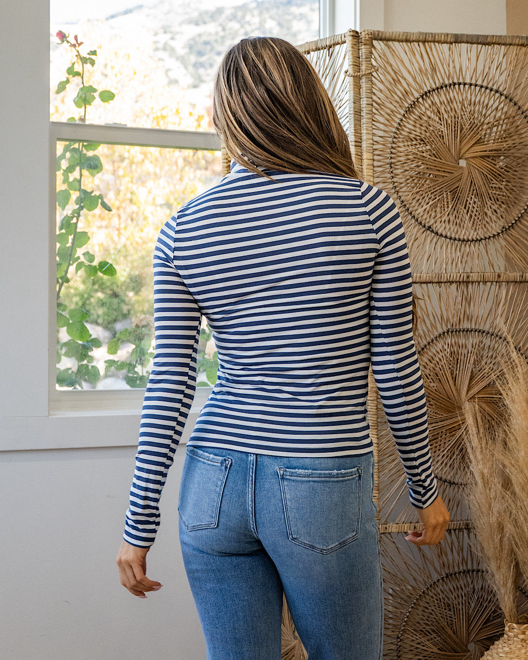 Cynthia Striped Turtle Neck Top - Navy & White Hyfve