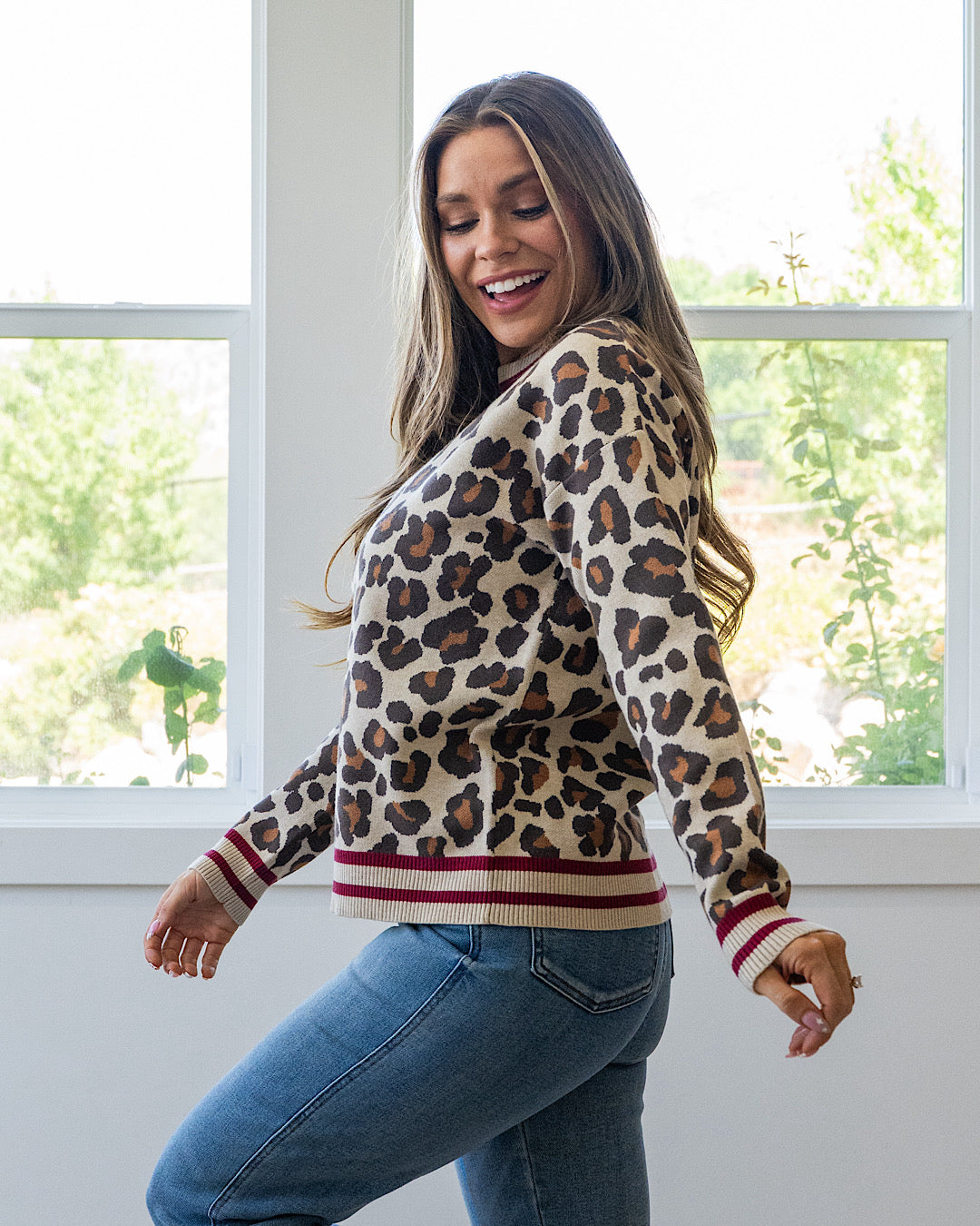 NEW! Caroline Leopard Print Sweater - Burgundy