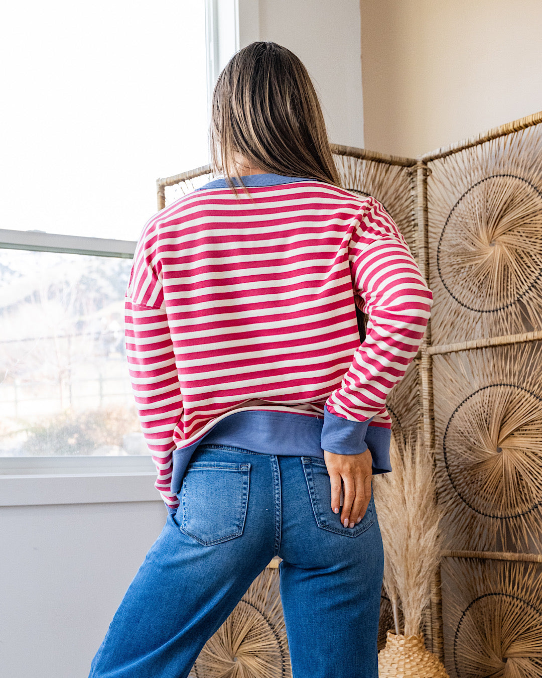 NEW! Kaylee Dark Pink Striped Top - Blue