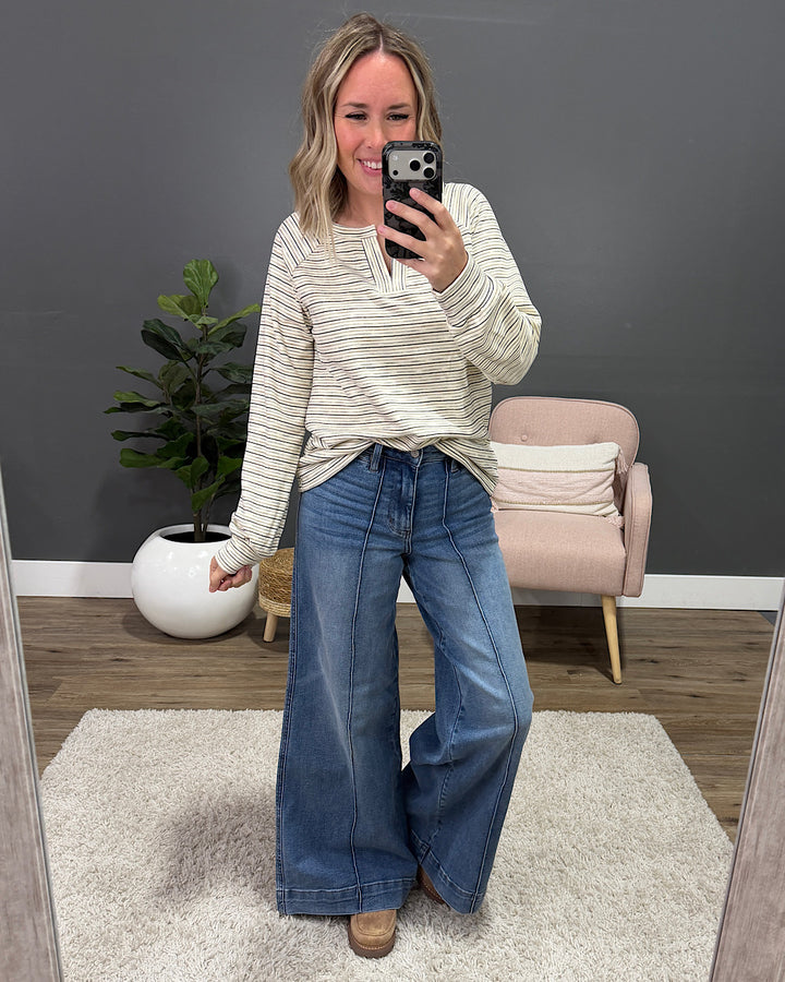 NEW! Estelle Brushed Striped Top - Ivory
