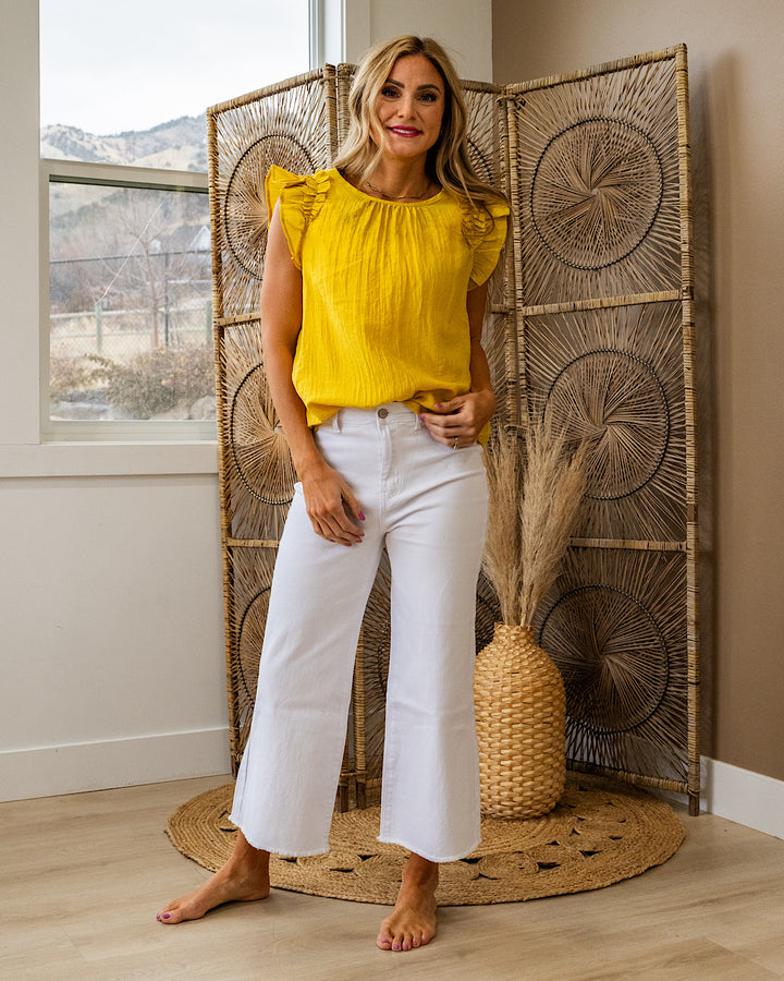 Celeste Ruffle Sleeve Top - Dijon Yellow SALE Staccato