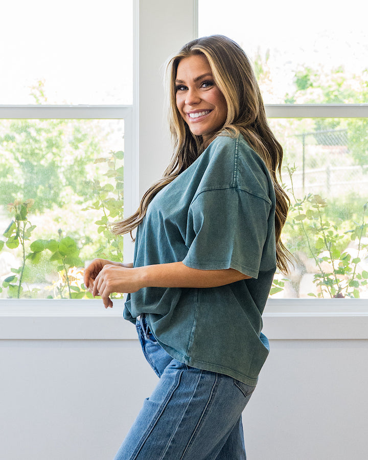 NEW! Oversized Mineral Wash Tee - Dark Teal Double Zero