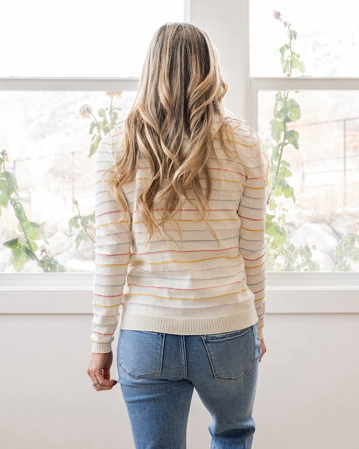 NEW! Angelica Pointelle Stripe Sweater - Cream