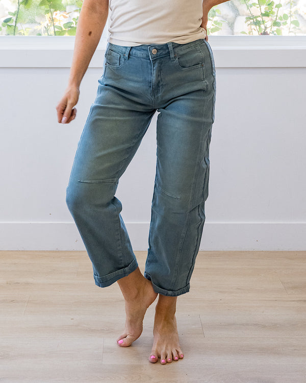 Alexandra Non Distressed Barrel Jeans - Color Options Available! Zenana Teal