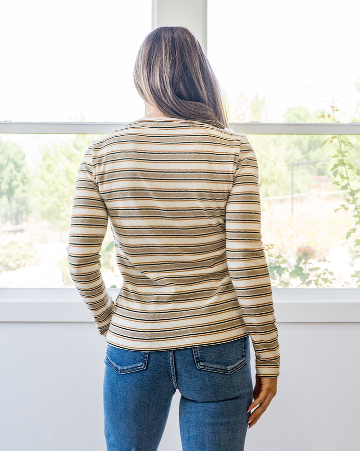 NEW! Alexa Multi Striped Top - Cream, Taupe & Olive Staccato