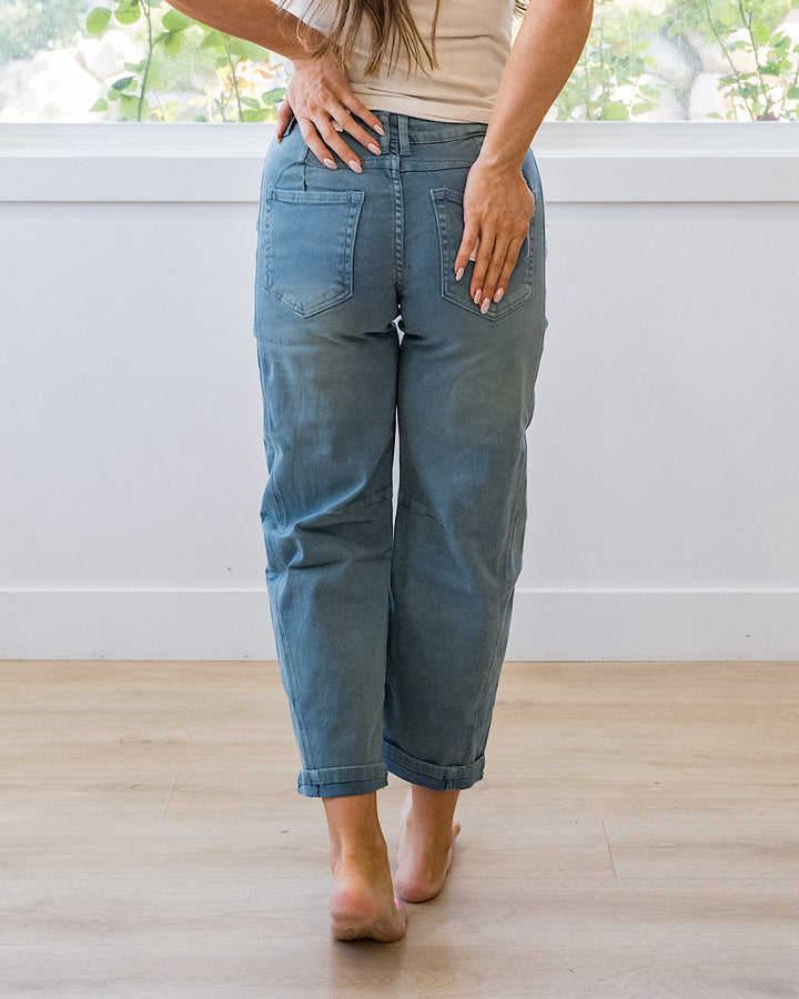 NEW! Alexandra Non Distressed Barrel Jeans - Teal