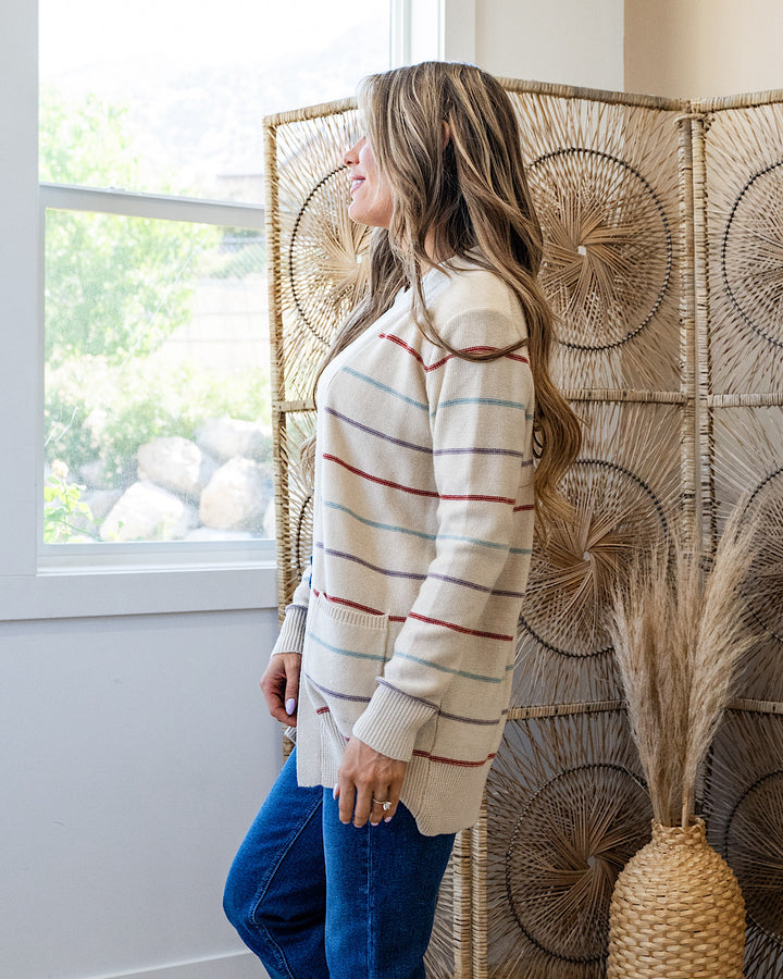 NEW! Debbie Striped Open Front Cardigan - Vanilla Be Cool