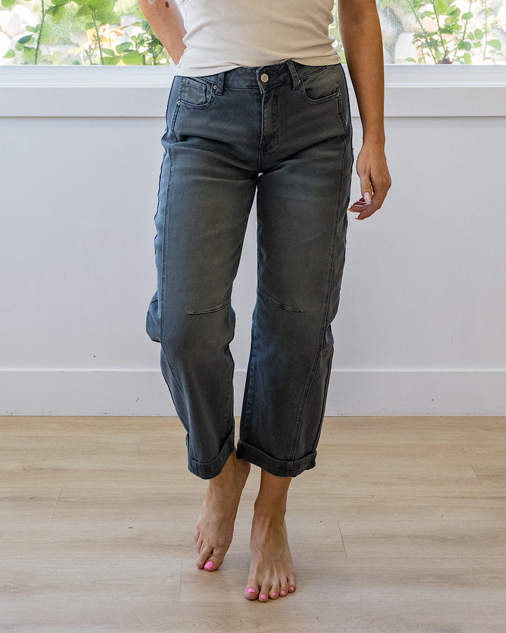 NEW! Alexandra Non Distressed Barrel Jeans - Ash Black