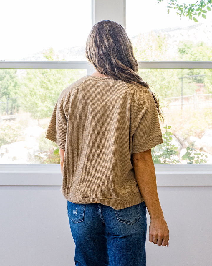 NEW! Malia Corded Banded Bottom Top - Taupe