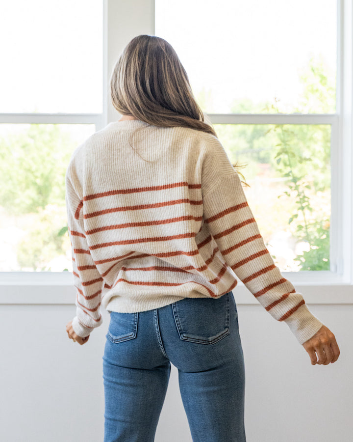 NEW! Desi Ribbed Striped Sweater - Oatmeal & Rust Staccato