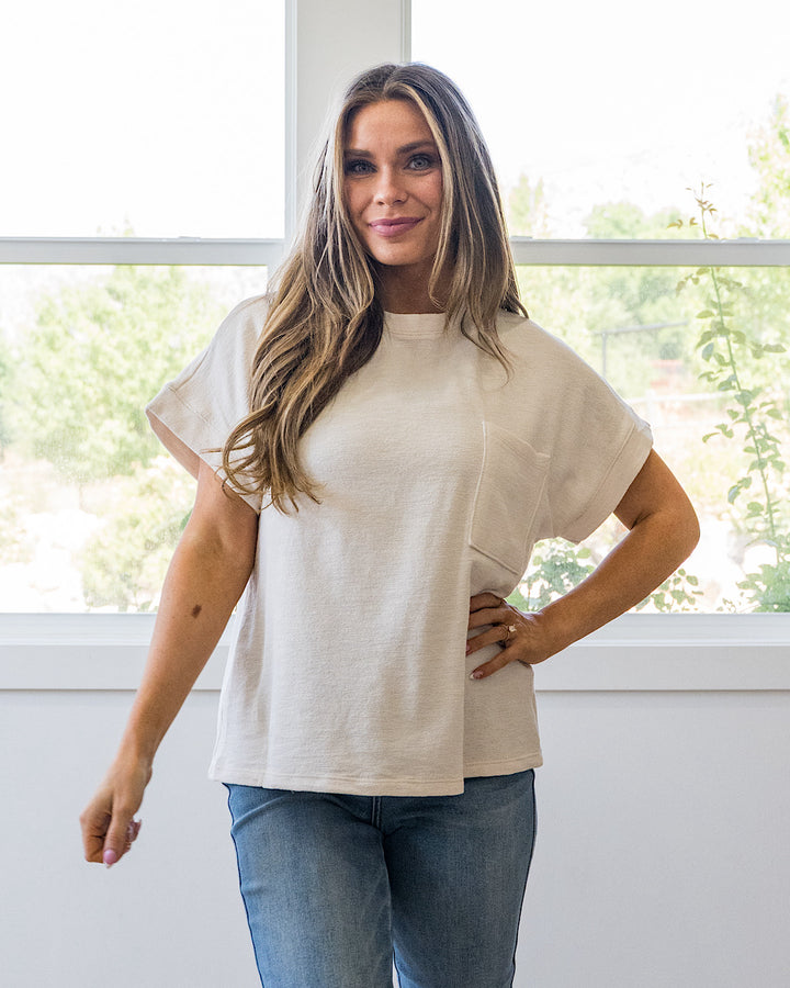 NEW! Charlotte Short Sleeve Pocket Top - Cream