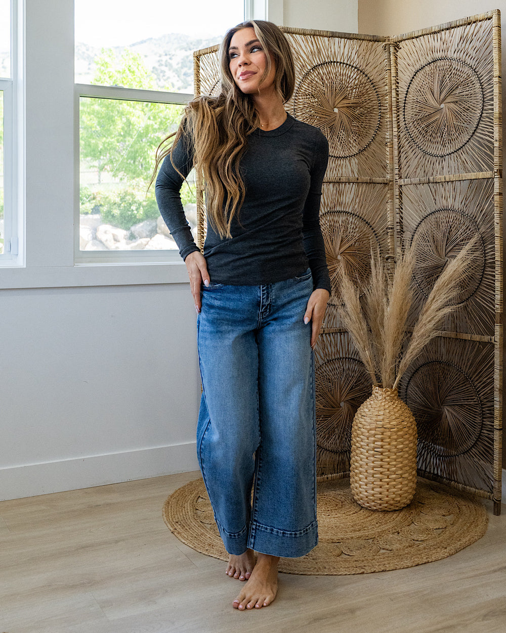 NEW! Elle Long Sleeve Knit Top - Heather Charcoal Be Cool