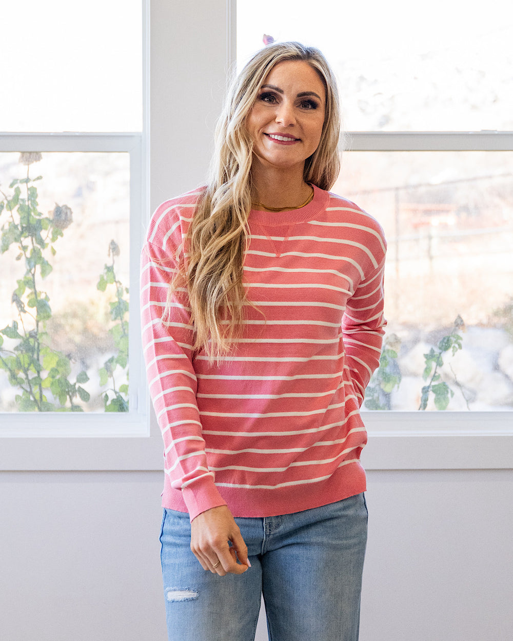 Rosie Fine Knit Striped Sweater - Pink Staccato