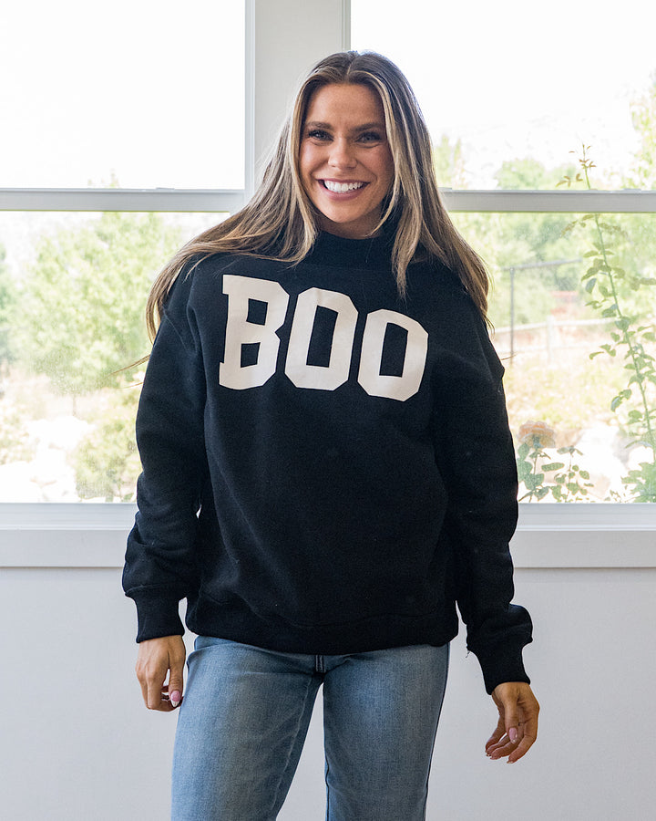 NEW! Piper Reversed Mock Neck Sweatshirt - Boo