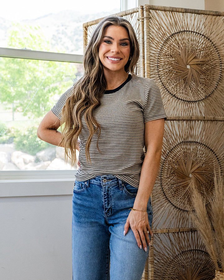 NEW! Beck Oatmeal and Black Striped Short Sleeve Top Wishlist