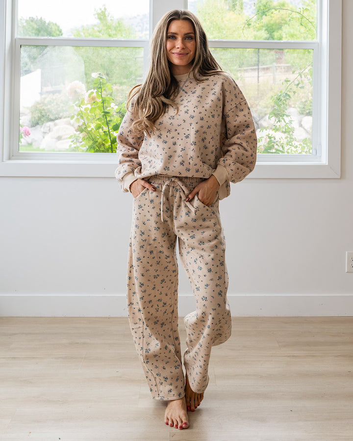 Ditsy Floral Barrel Leg Pants - Khaki Multi Mine