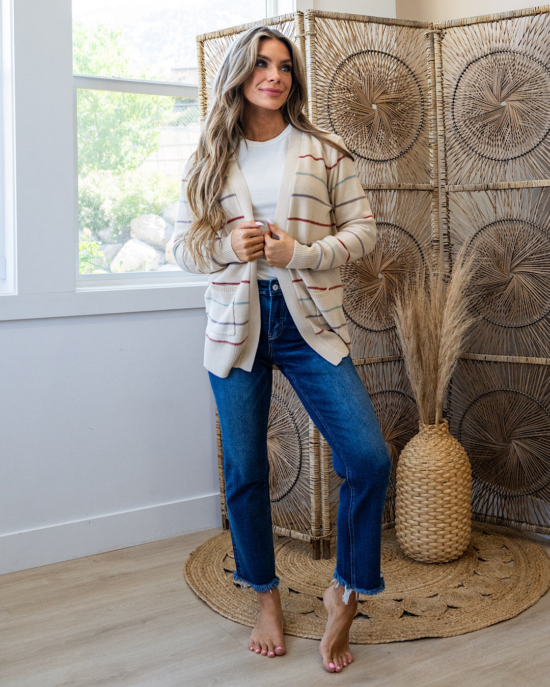 NEW! Debbie Striped Open Front Cardigan - Vanilla Be Cool