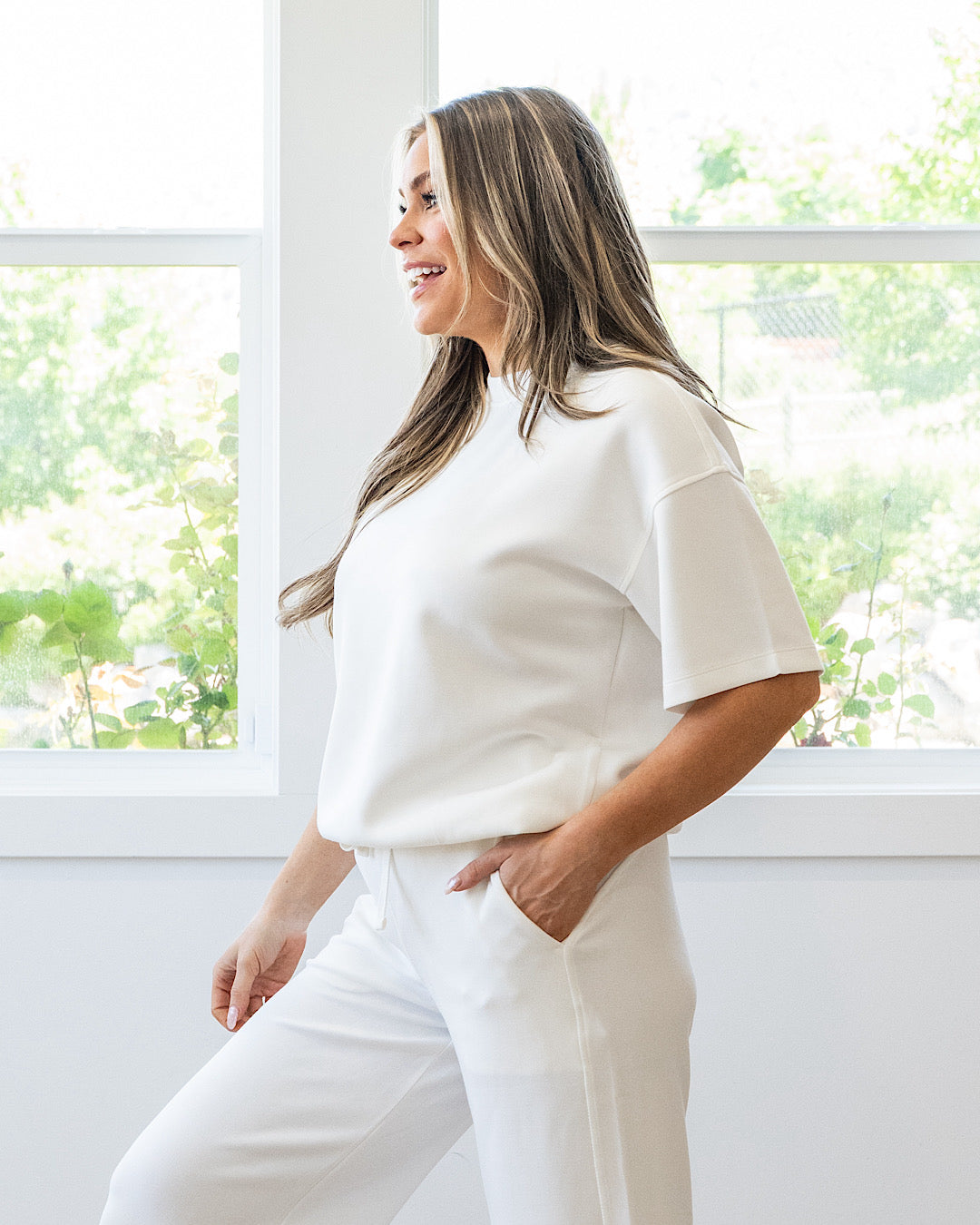 NEW! Macey Scuba Fabric Top - Cream