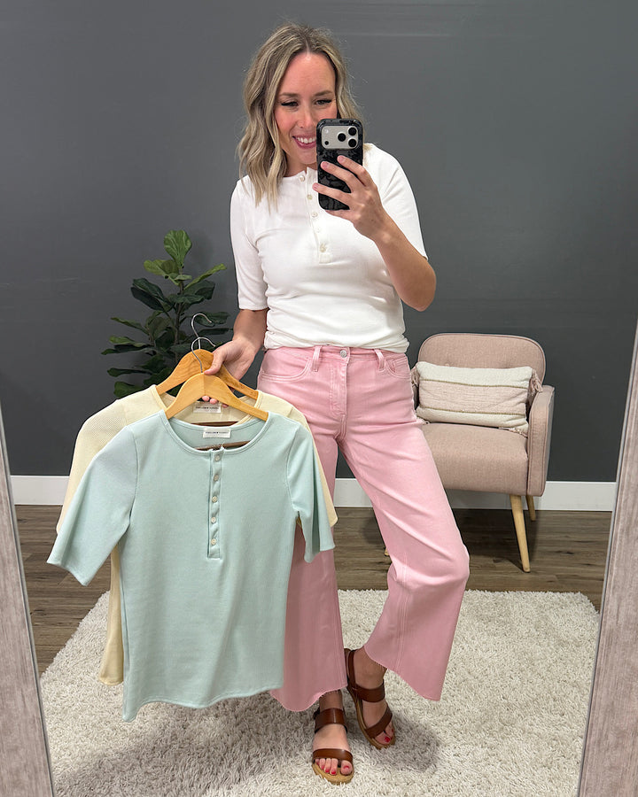NEW! Emmy Micro Ribbed Henley Top - Mint