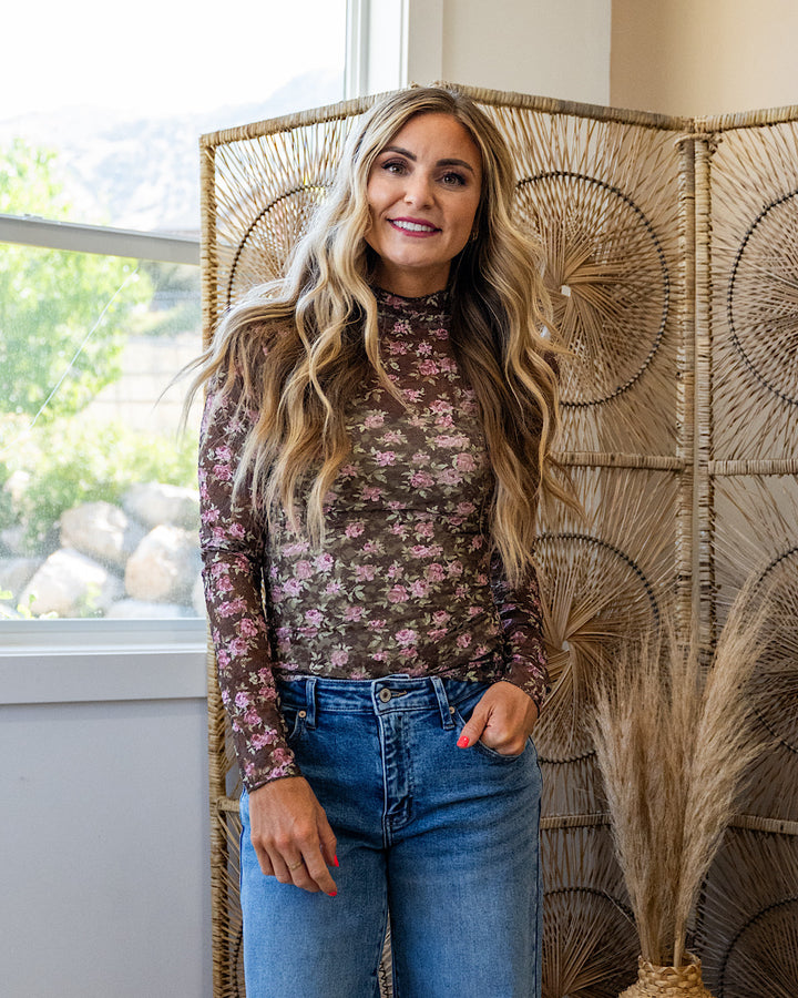 NEW! Gemma Long Sleeve Lace Top - Chocolate Floral Very J