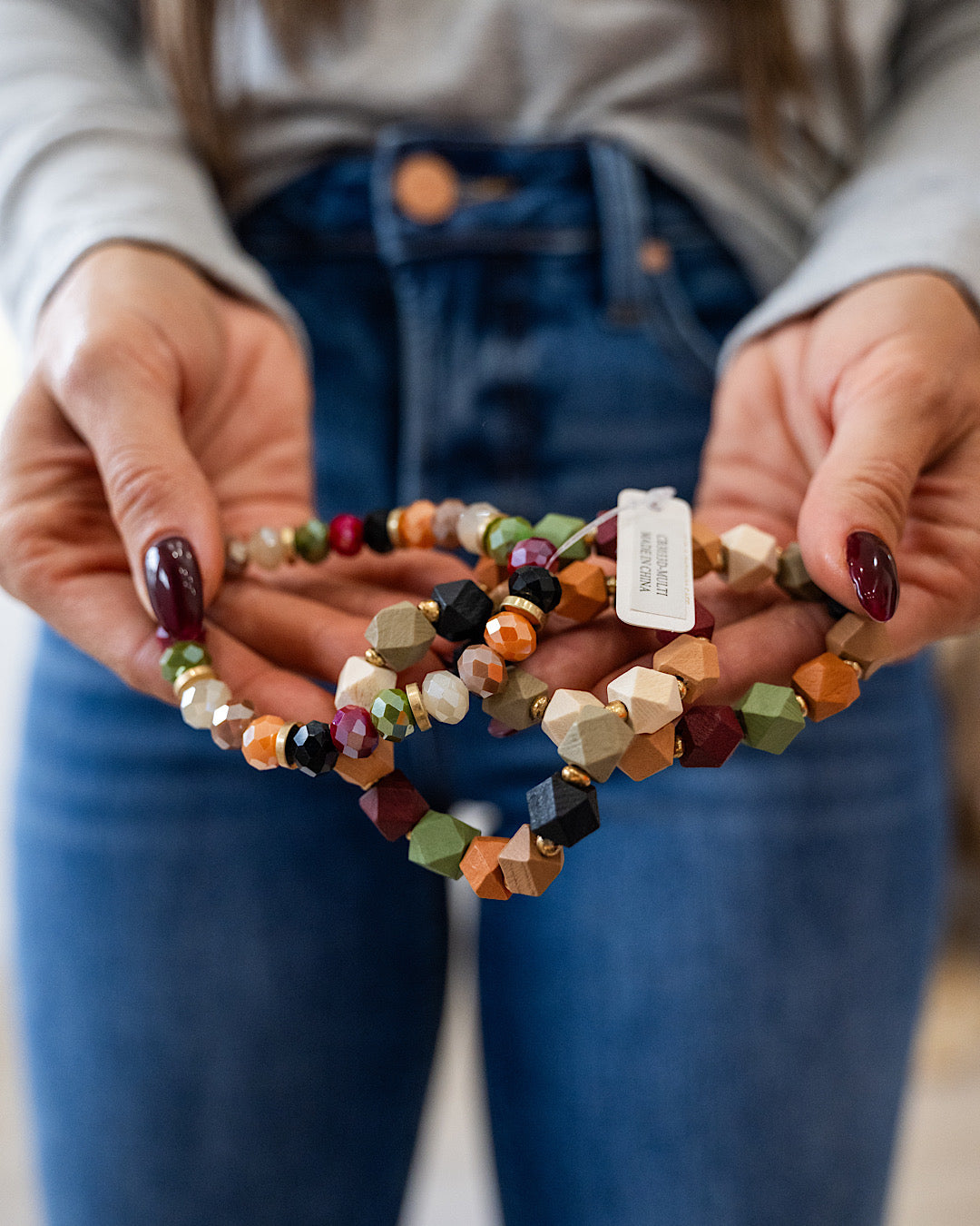 NEW! Earthtone Wood and Glass Beaded Bracelet Set  Trendy Wholesale   