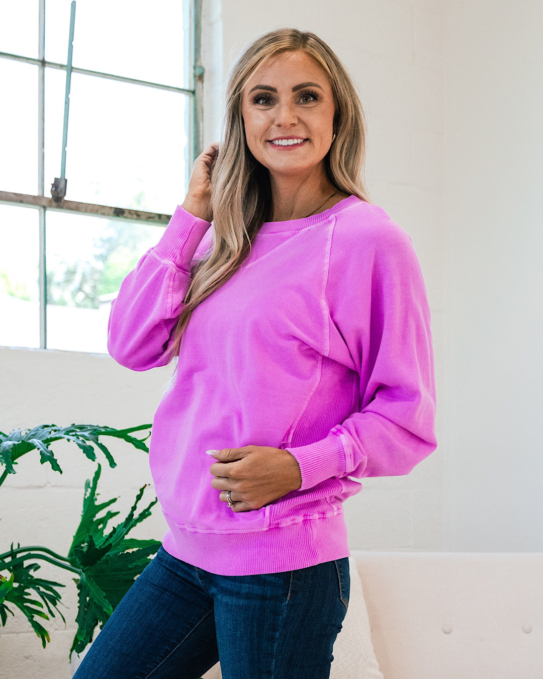 Girlfriend Crewneck Sweatshirt - Bright Mauve  Zenana   