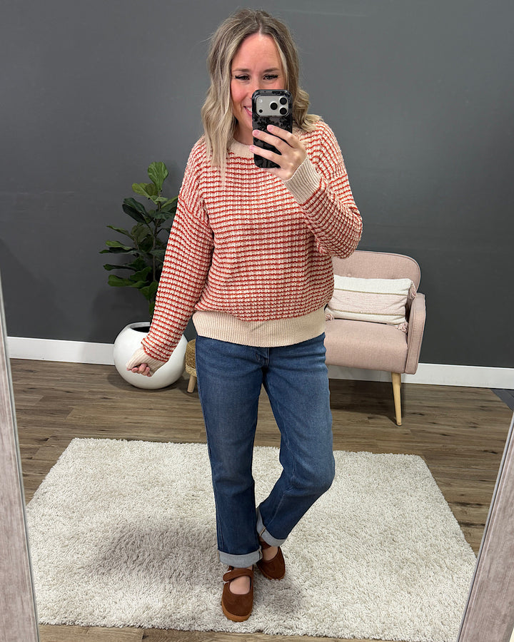 NEW! Marissa Striped Textured Sweater - Rust