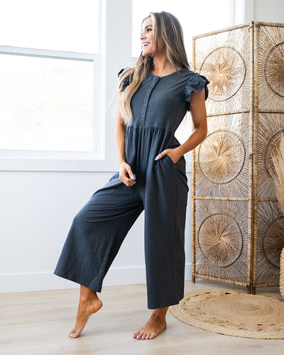 Delaney Flutter Sleeve Jumpsuit - Charcoal  Lovely Melody   