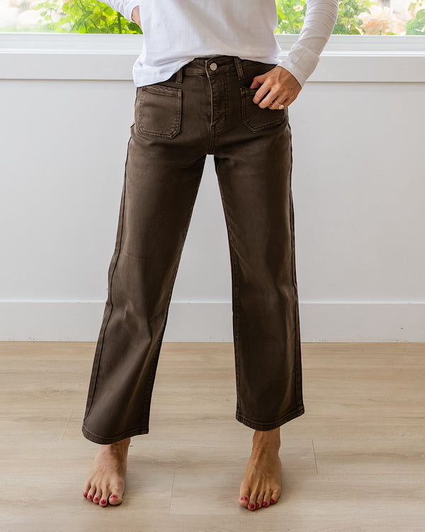 NEW! KanCan Carmine Slim Wide Leg Crop Jeans - Brown KanCan
