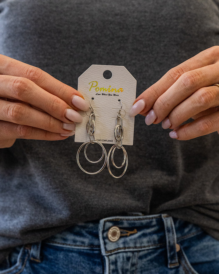 Interlocking Double Circle Dangle Earrings - Silver
