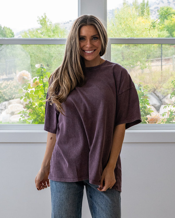 NEW! Oversized Mineral Wash Tee - Dark Cherry Double Zero