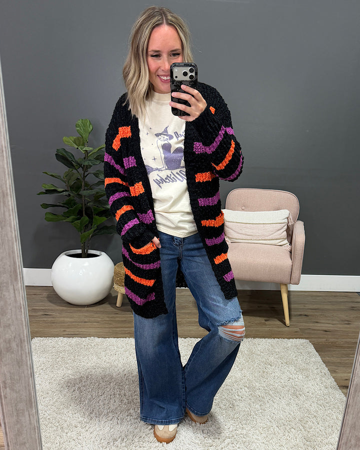 NEW! Halloween Striped Popcorn Cardigan