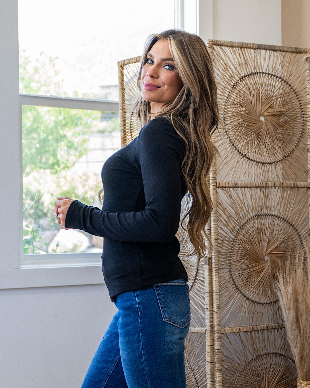 Cami Micro Ribbed Henley Top - Black