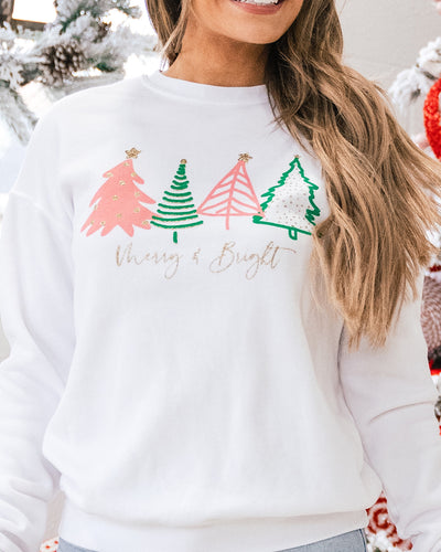 NEW! Merry & Bright Christmas Tree Ivory Sweatshirt  HRT&LUV   