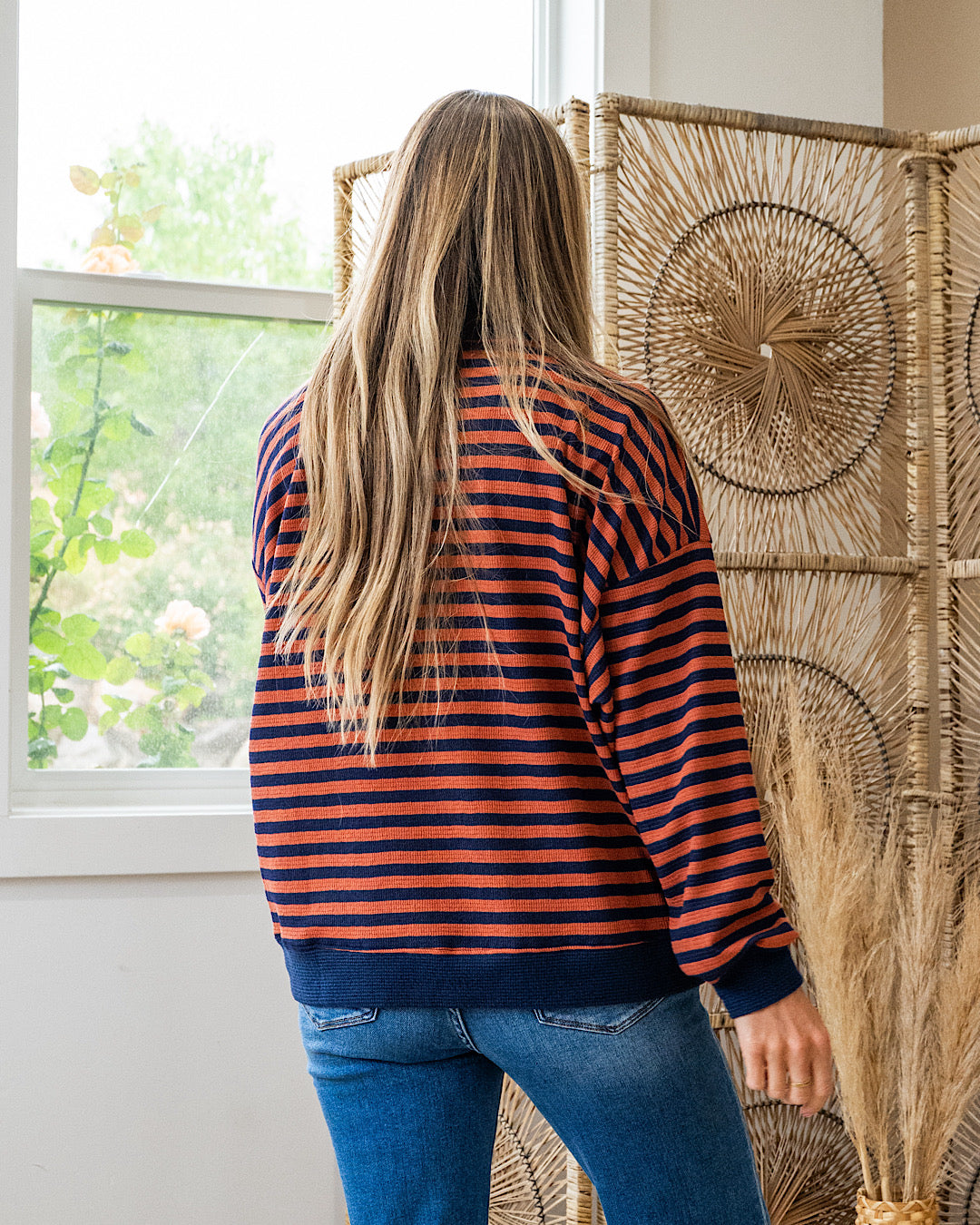 NEW! Can't Explain Striped Cloud Knit Sweatshirt - Navy & Rust Tres Bien