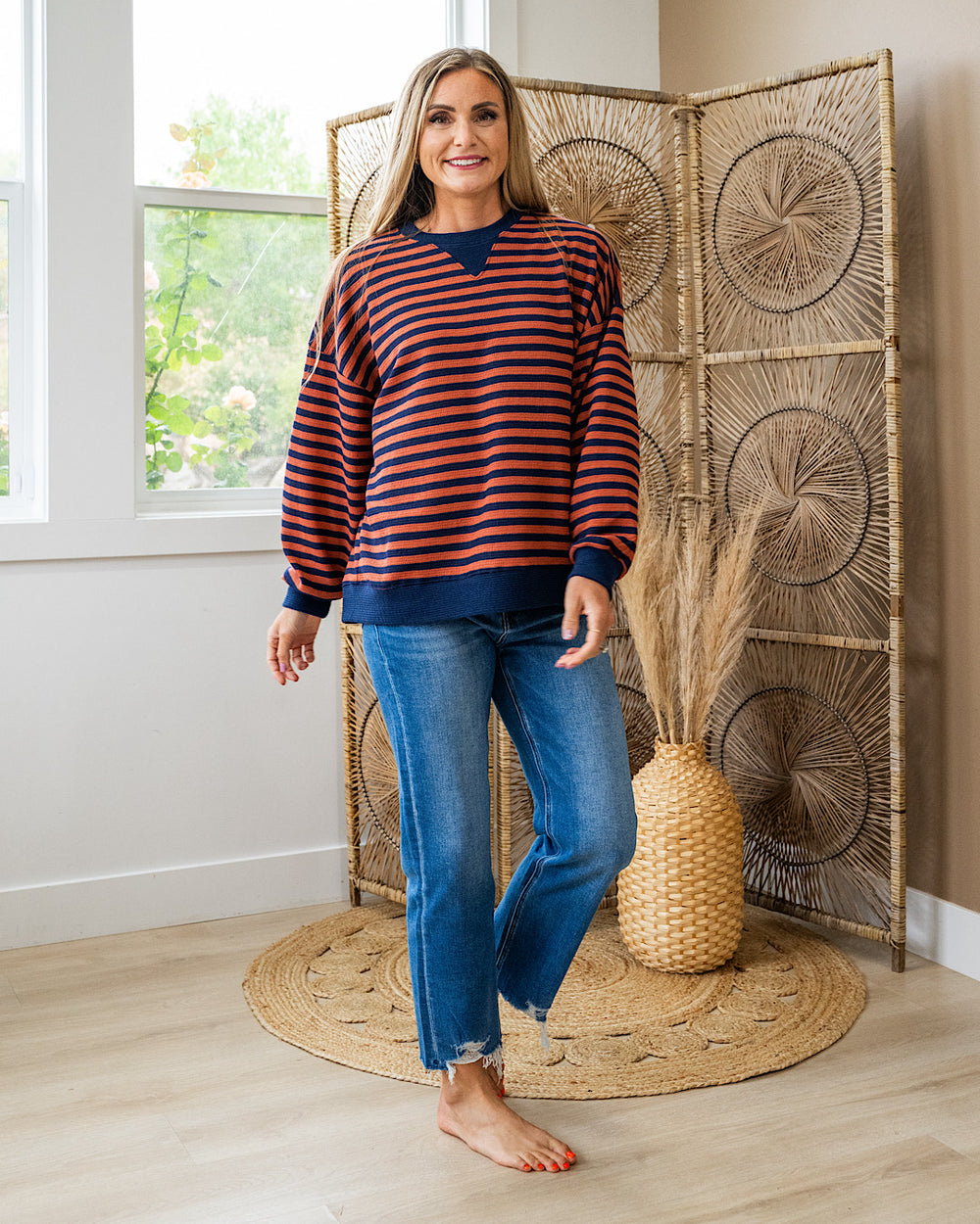 NEW! Can't Explain Striped Cloud Knit Sweatshirt - Navy & Rust Tres Bien
