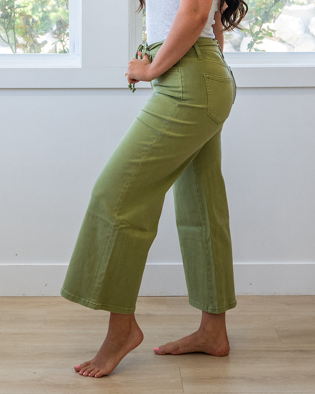 NEW! Vervet Kacie Cropped Wide Leg Jeans - Eucalyptus