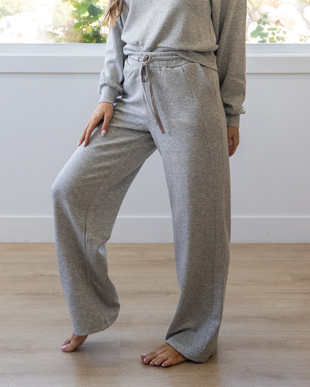 NEW! Nova Scuba Fabric Wide Leg Pants - Heather Gray