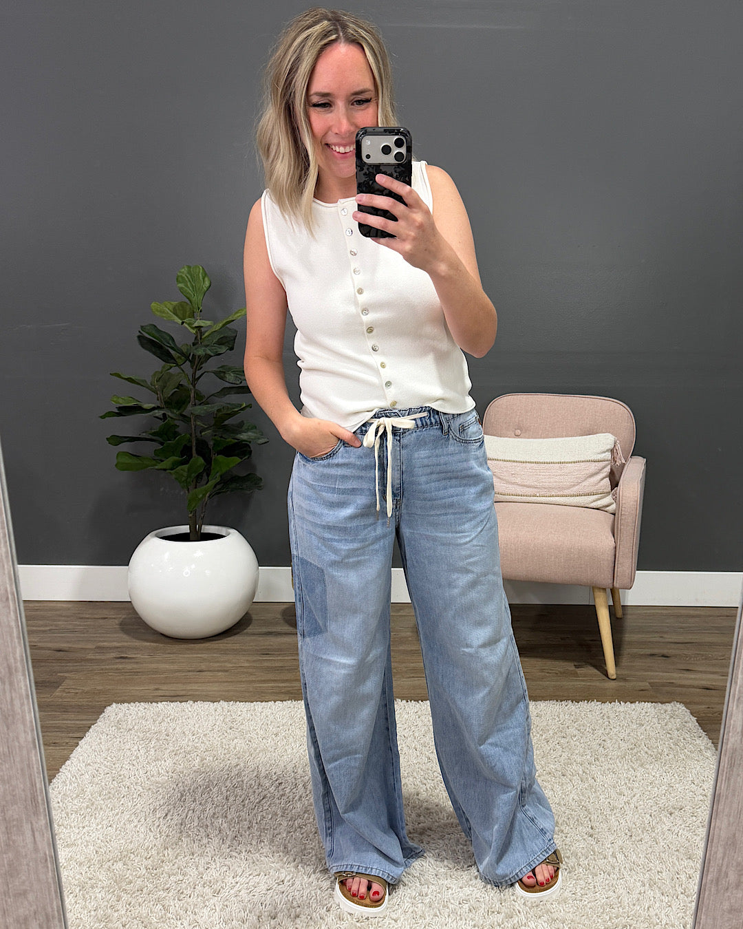 NEW! Judy Blue Holding On Elastic Waist Palazzo Jeans Judy Blue