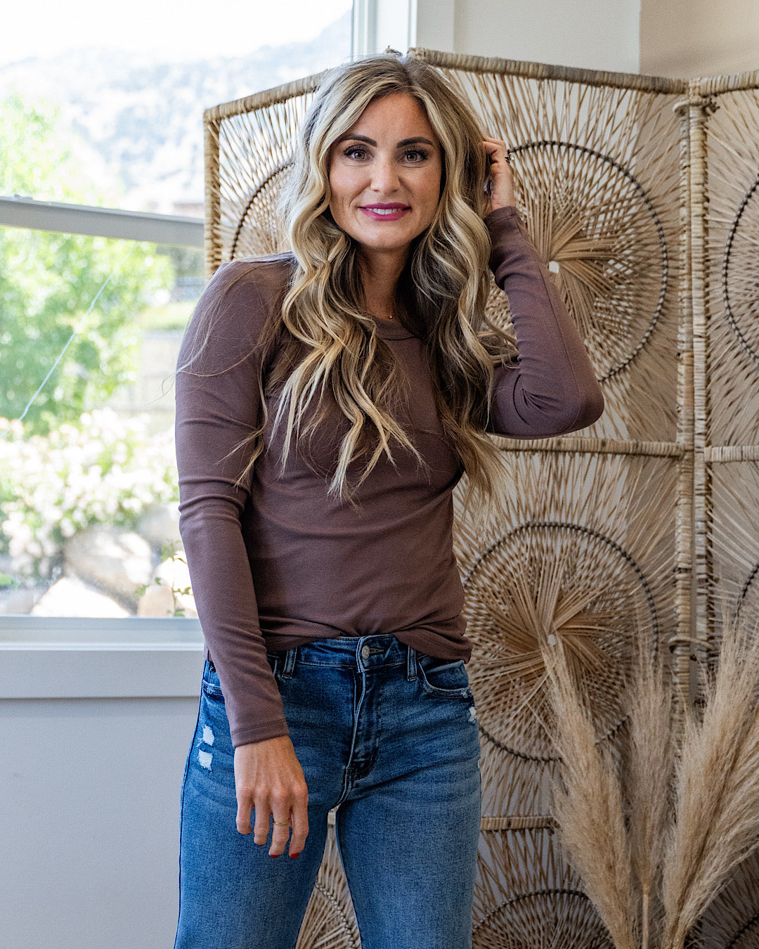 NEW! Elle Long Sleeve Knit Top - Brown Be Cool