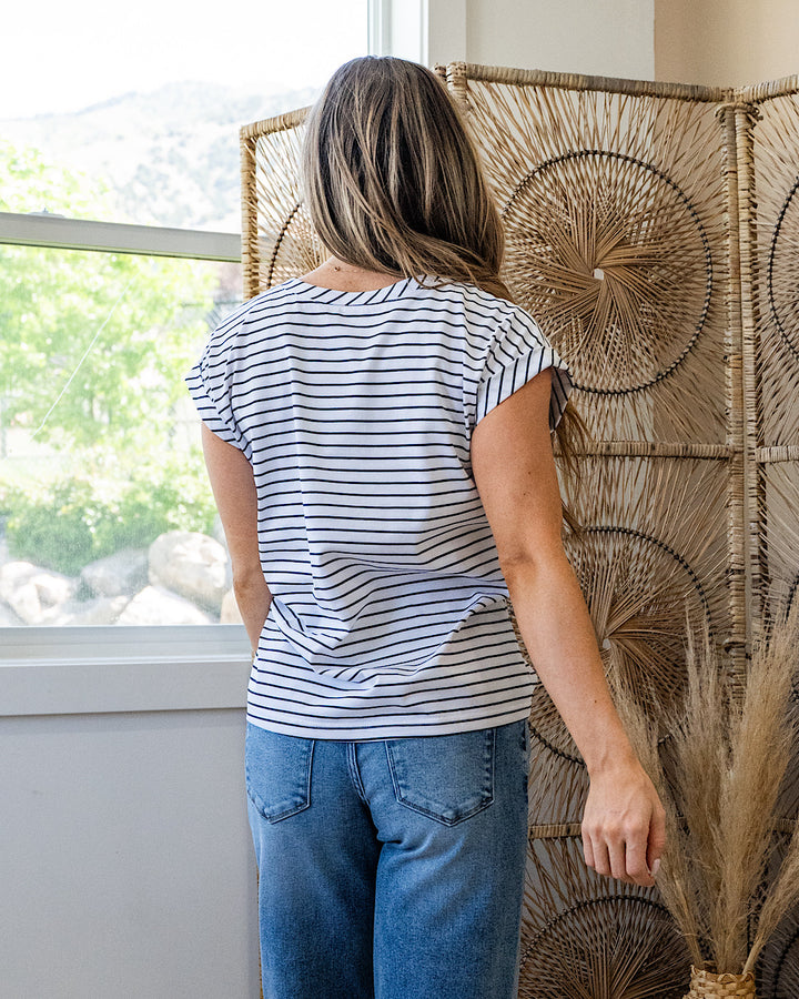 Brandi Striped Roll Sleeve Top - Ivory Sew In Love