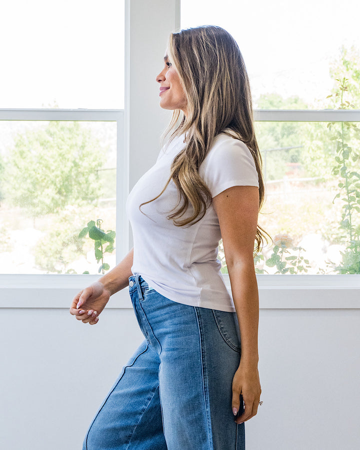 NEW! Cassidy Short Sleeve Ribbed Top - Ivory Be Cool