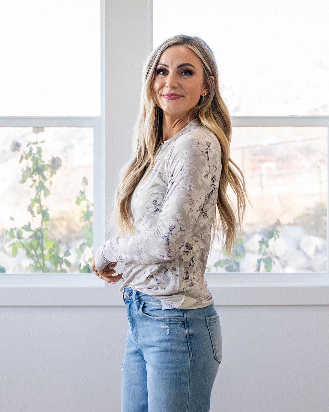 NEW! Blair Long Sleeve Top - Vintage Gray Floral Michelle Mae