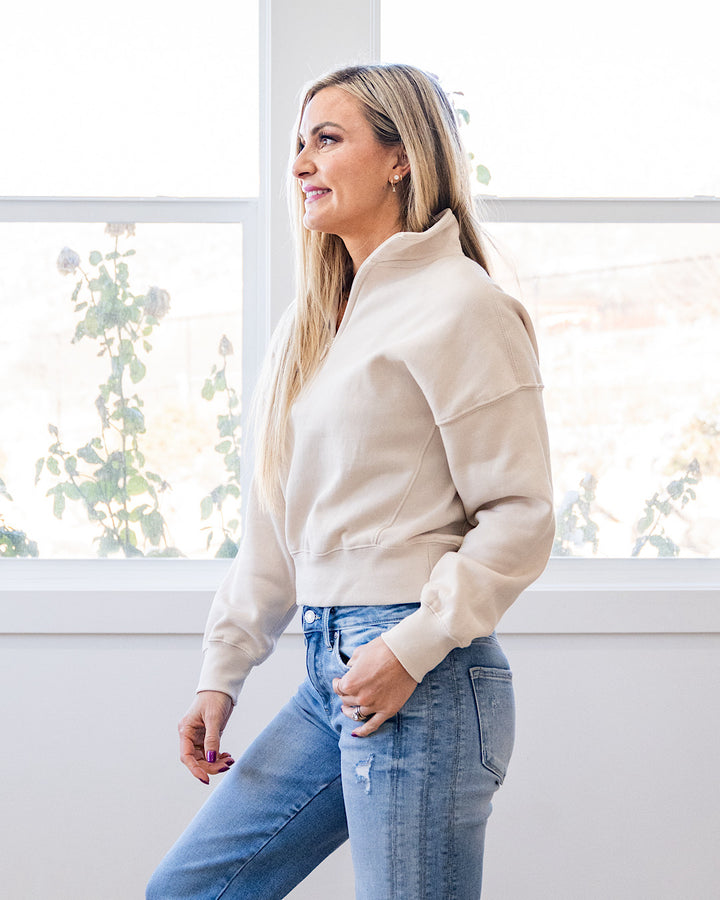 NEW! Dakota Half Zip Pullover - Beige Reflex