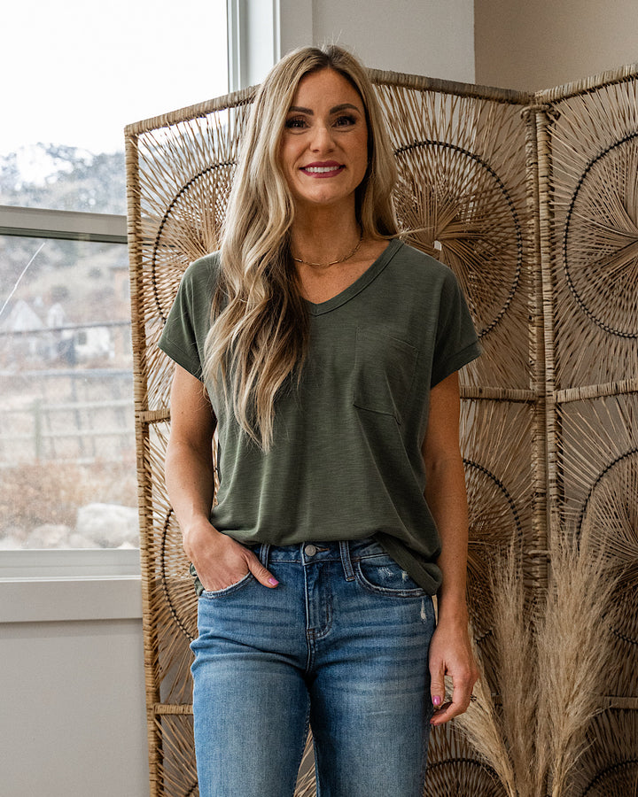 The Effortless V Neck Pocket Top - Color Options Available! Staccato Olive