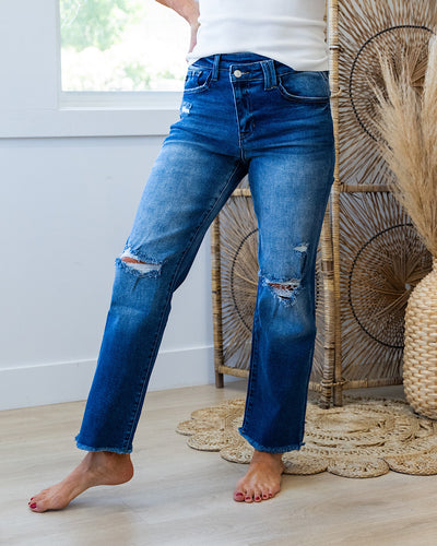 NEW! KanCan Jessica Crossover Waist Distressed Straight Jeans  KanCan   