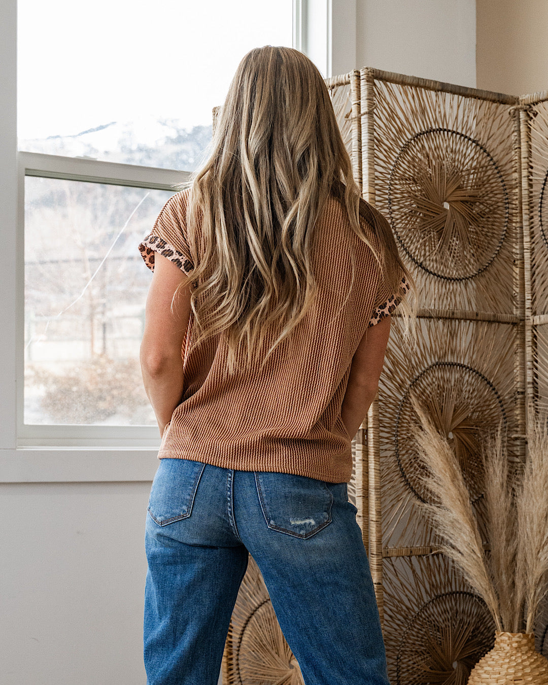 NEW! Amber Corded Top with Leopard Detail - Peanut Butter Lovely Melody