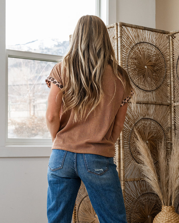 NEW! Amber Corded Top with Leopard Detail - Peanut Butter Lovely Melody