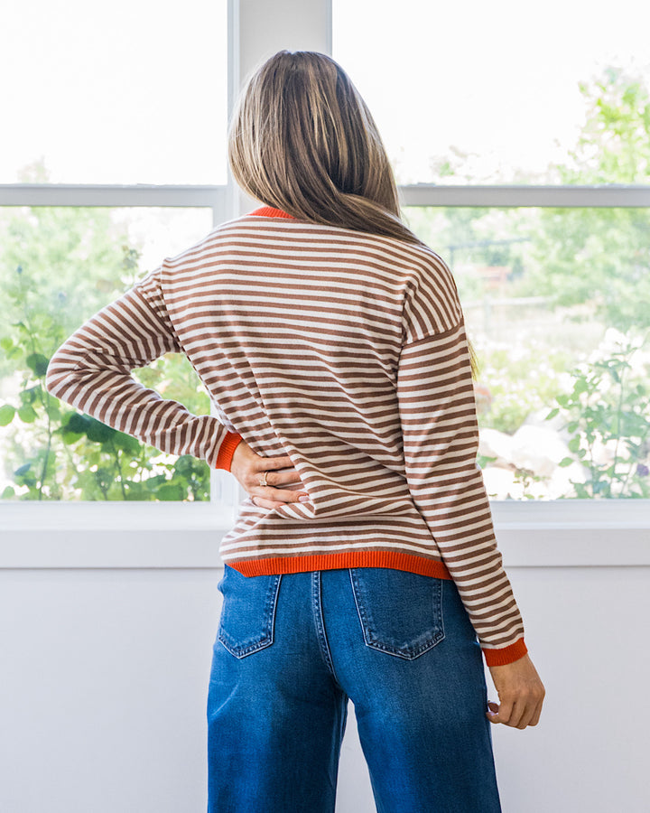 NEW! Kathryn Mocha Striped Side Slit Sweater - Orange