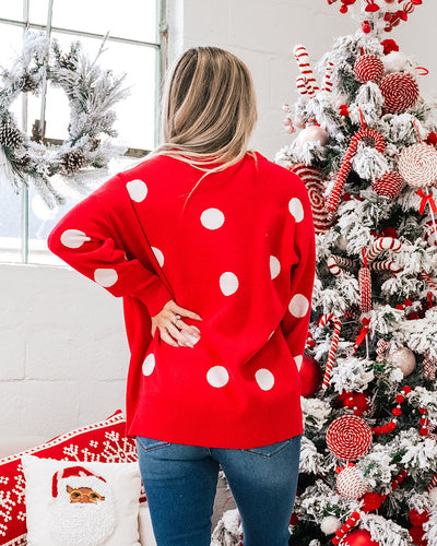 Christmas Cheer Red with White Polka Dot Sweater FINAL SALE  First Love   